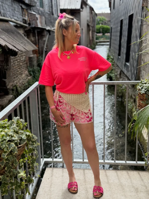 Short crochet rose femme écru fuchsia doublé | Dream By C