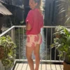 Short rayé fleuri femme rose et blanc | Dream By C