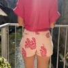 Short rayé fleuri femme rose et blanc | Dream By C