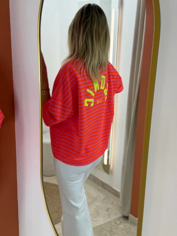 T-shirt ICONIC Club femme rayé fuchsia orange | Dream By C