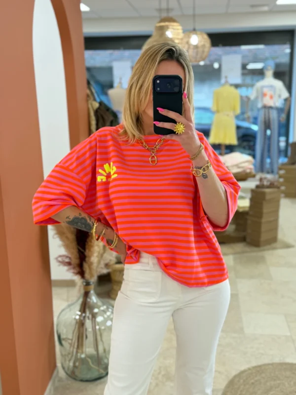 T-shirt ICONIC Club femme rayé fuchsia orange | Dream By C