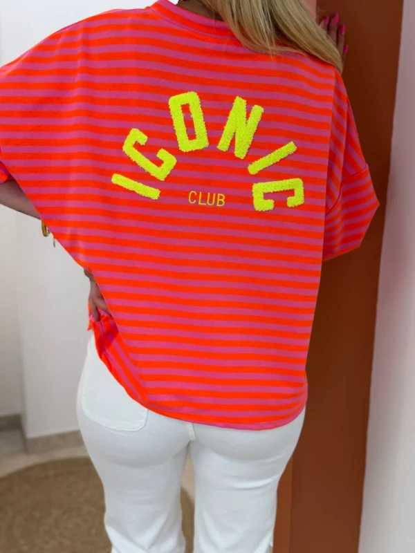 T-shirt ICONIC Club femme rayé fuchsia orange | Dream By C