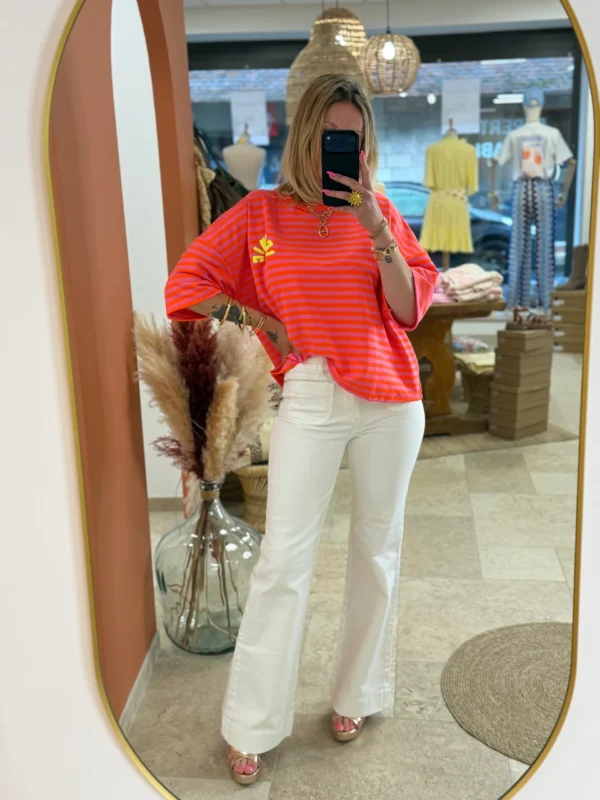 T-shirt ICONIC Club femme rayé fuchsia orange | Dream By C