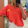 T-shirt ICONIC Club femme rayé fuchsia orange | Dream By C
