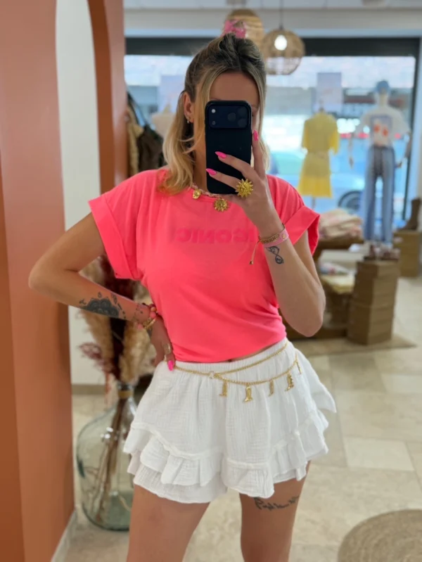 T-shirt ICONIC femme oversize blanc rose jaune fluo | Dream By C