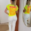 T-shirt ICONIC femme oversize blanc rose jaune fluo | Dream By C
