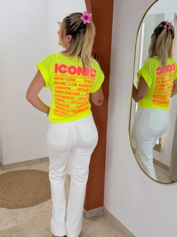 T-shirt ICONIC femme oversize blanc rose jaune fluo | Dream By C