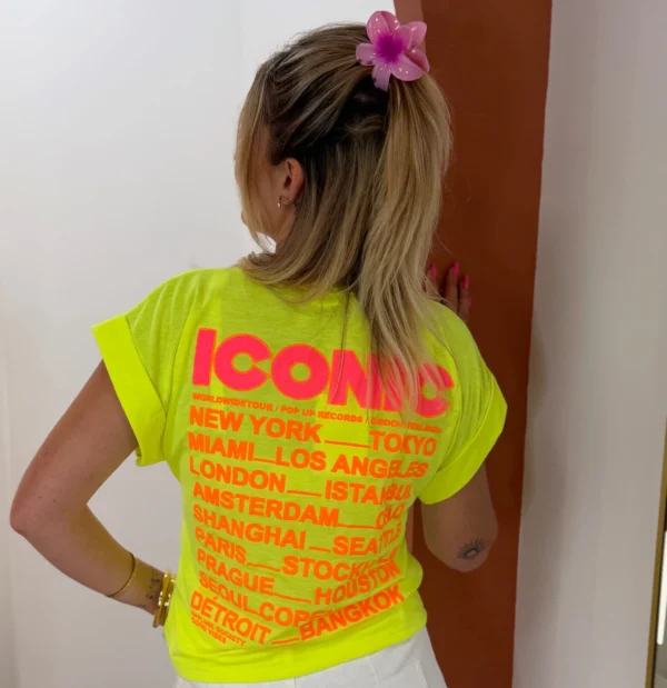 T-shirt ICONIC femme oversize blanc rose jaune fluo | Dream By C
