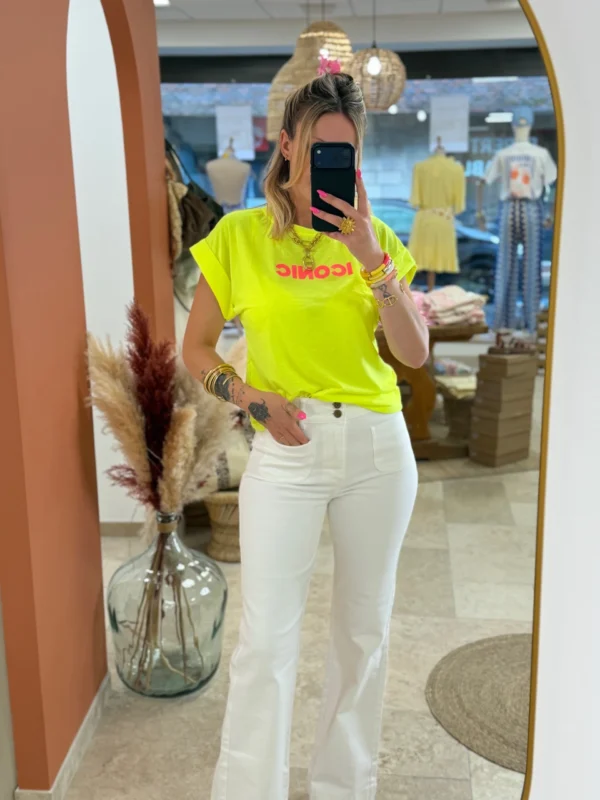 T-shirt ICONIC femme oversize blanc rose jaune fluo | Dream By C