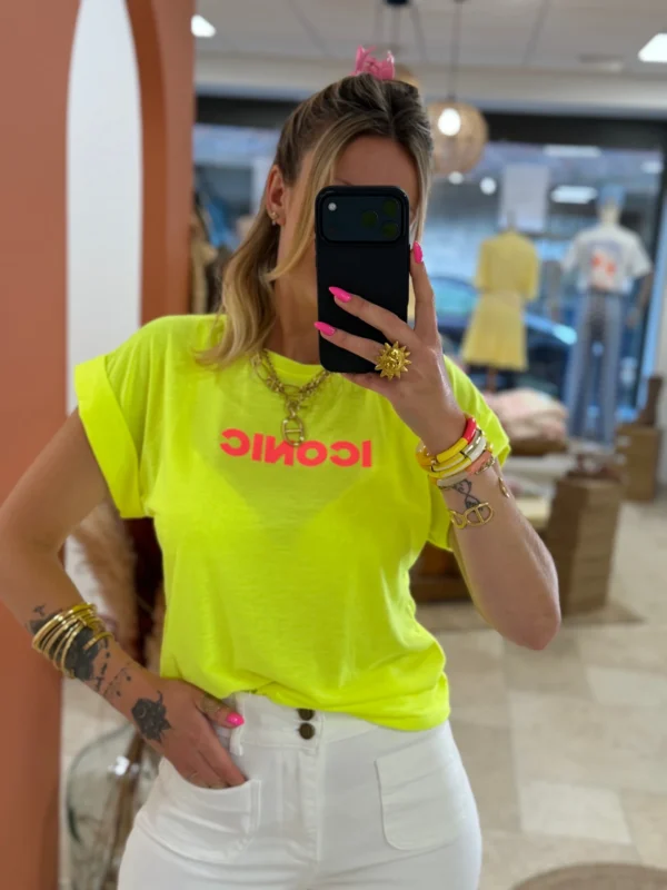 T-shirt ICONIC femme oversize blanc rose jaune fluo | Dream By C