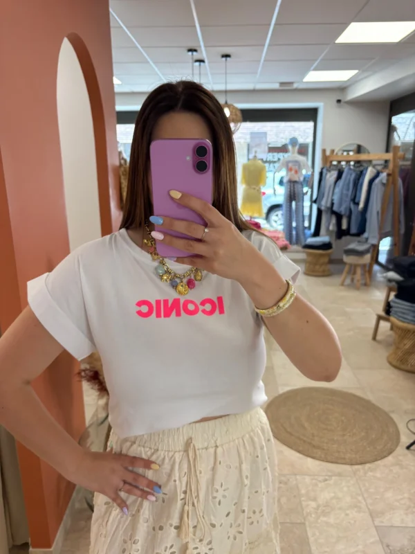 T-shirt ICONIC femme oversize blanc rose jaune fluo | Dream By C