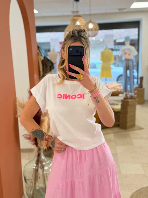 T-shirt ICONIC femme oversize blanc rose jaune fluo | Dream By C