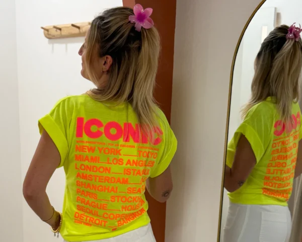 T-shirt ICONIC femme oversize blanc rose jaune fluo | Dream By C
