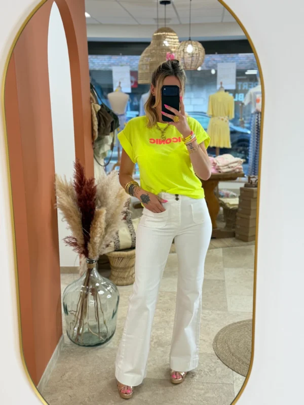 T-shirt ICONIC femme oversize blanc rose jaune fluo | Dream By C