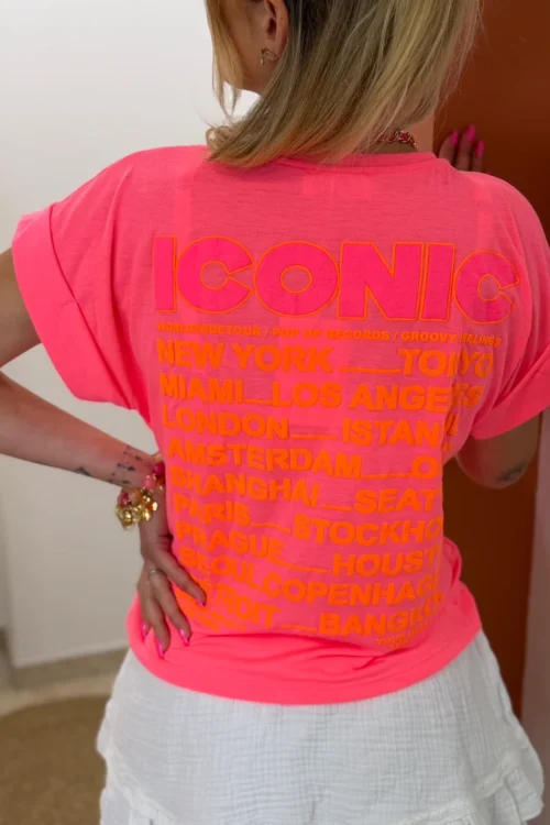 T-shirt ICONIC femme oversize blanc rose jaune fluo | Dream By C