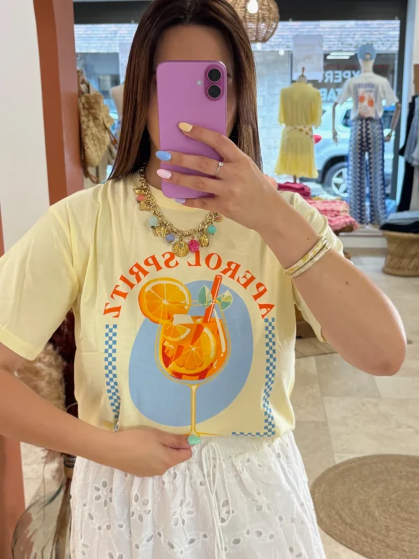 T-shirt imprimé femme été Aperol Spritz jaune orange | Dream By C