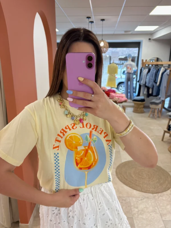 T-shirt imprimé femme été Aperol Spritz jaune orange | Dream By C