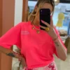 T-shirt rose fluo femme oversize Matcha flocage dos | Dream By C