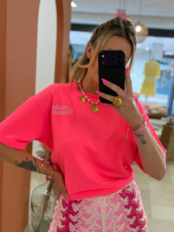 T-shirt rose fluo femme oversize Matcha flocage dos | Dream By C