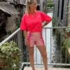 T-shirt rose fluo femme oversize Matcha flocage dos | Dream By C
