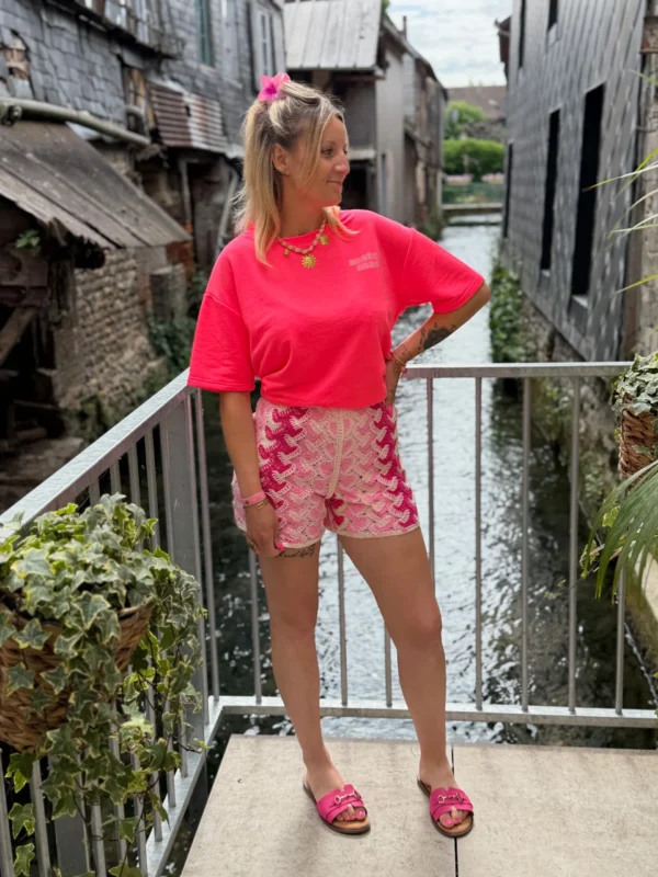T-shirt rose fluo femme oversize Matcha flocage dos | Dream By C