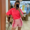 T-shirt rose fluo femme oversize Matcha flocage dos | Dream By C