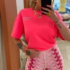 T-shirt rose fluo femme oversize Matcha flocage dos | Dream By C