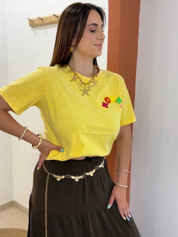 T-shirt MOMMY femme grande taille jaune rose | Dream By C