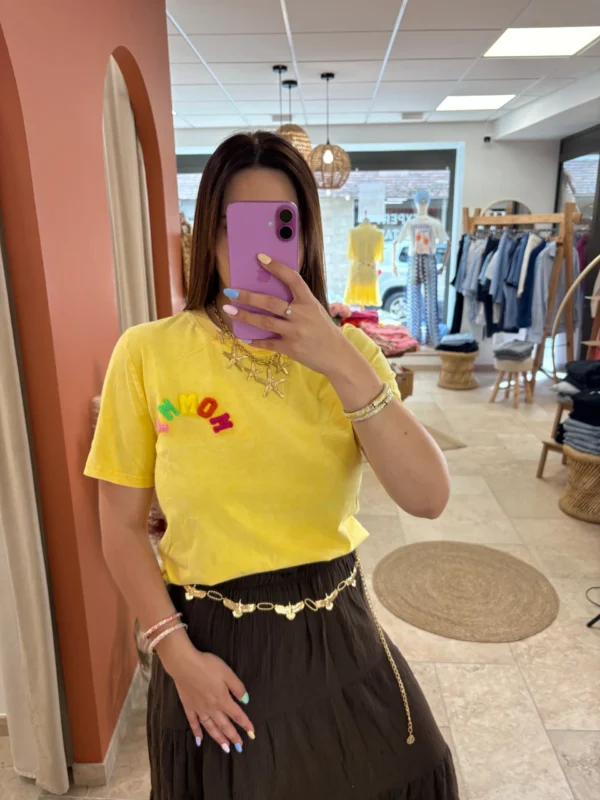 T-shirt MOMMY femme grande taille jaune rose | Dream By C