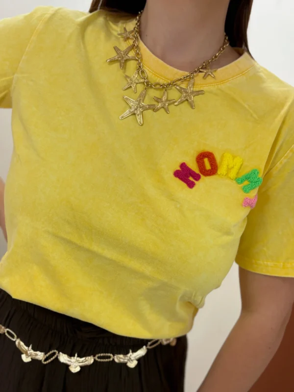 T-shirt MOMMY femme grande taille jaune rose | Dream By C