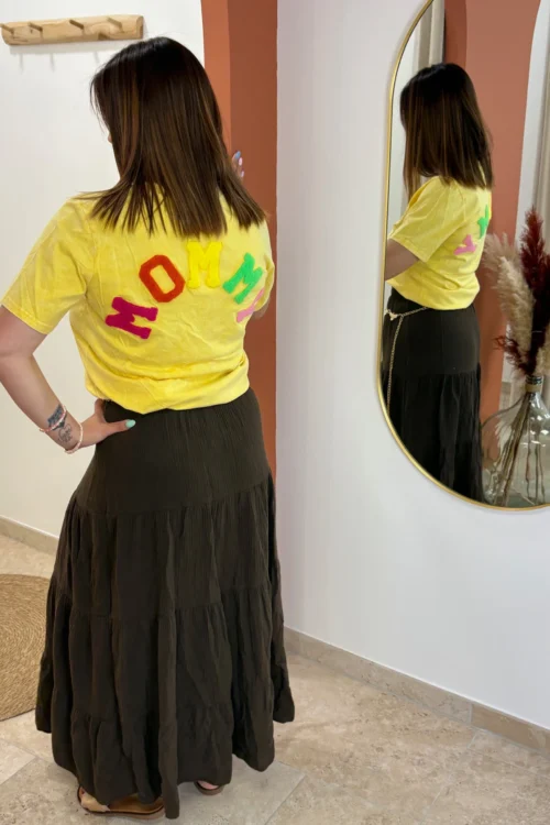 T-shirt MOMMY femme grande taille jaune rose | Dream By C