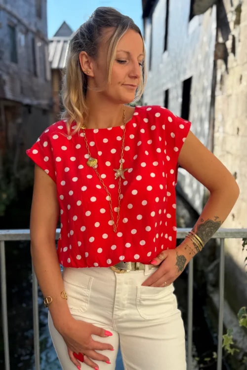 Blouse Sans Manches à Pois - Rose ou Rouge | Dream By C