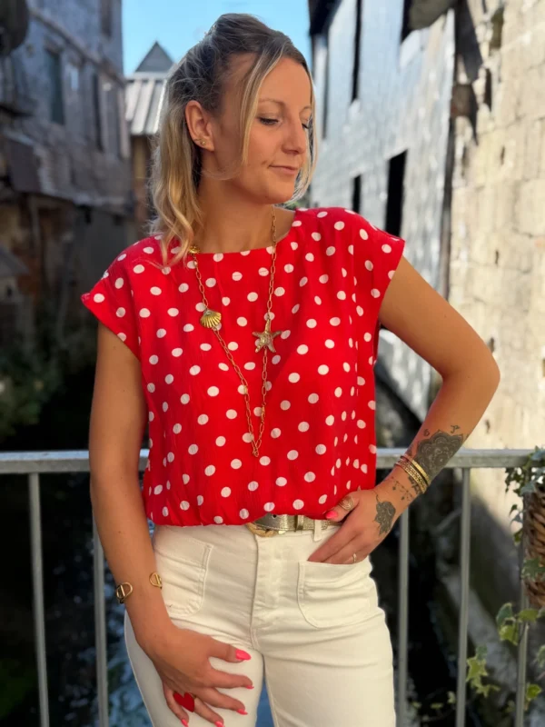 Blouse Sans Manches à Pois - Rose ou Rouge | Dream By C