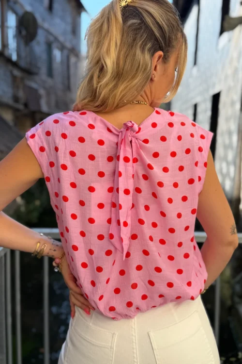 Blouse Sans Manches à Pois - Rose ou Rouge | Dream By C