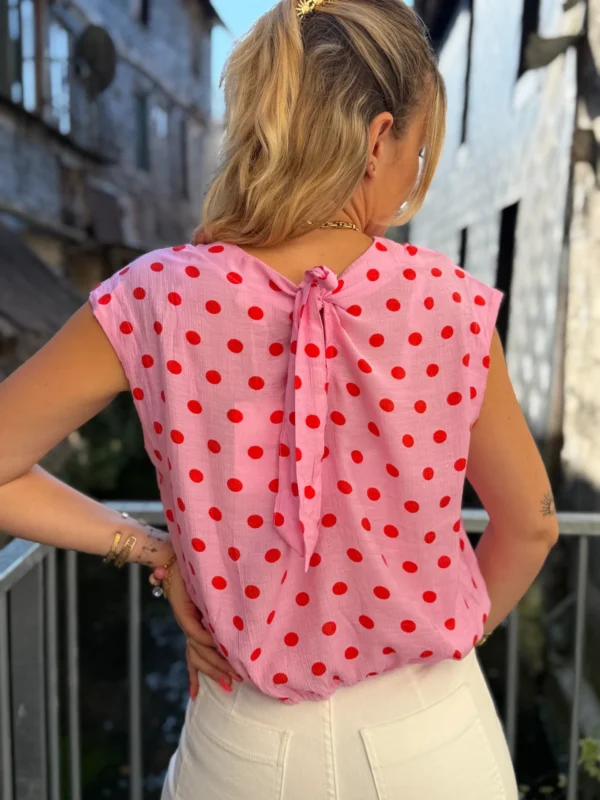 Blouse Sans Manches à Pois - Rose ou Rouge | Dream By C