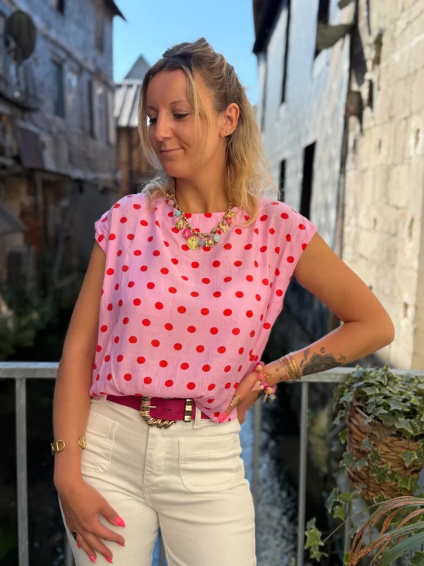 Blouse Sans Manches à Pois - Rose ou Rouge | Dream By C