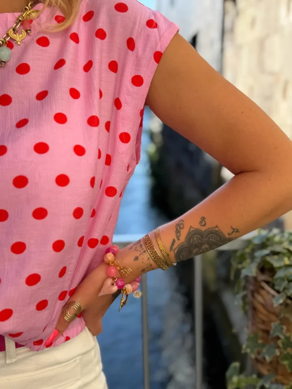 Blouse Sans Manches à Pois - Rose ou Rouge | Dream By C