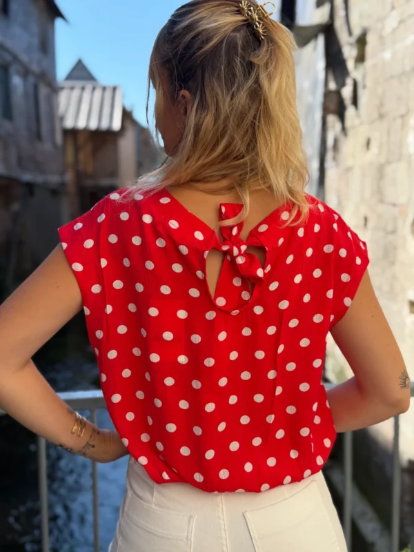 Blouse Sans Manches à Pois - Rose ou Rouge | Dream By C