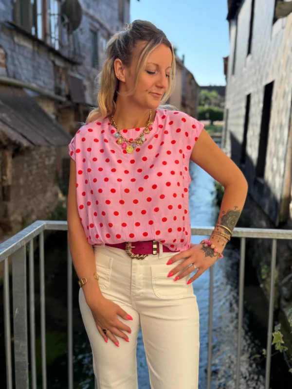 Blouse Sans Manches à Pois - Rose ou Rouge | Dream By C