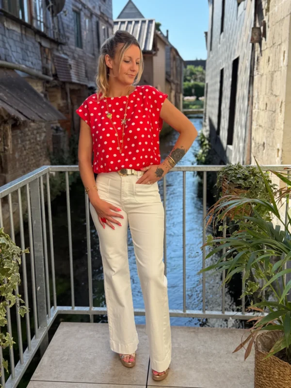 Blouse Sans Manches à Pois - Rose ou Rouge | Dream By C