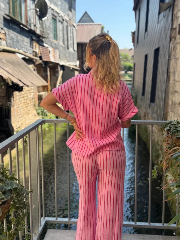 Chemisette Gaze Coton Rayée - Rose Bébé | Dream By C