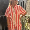 Combishort Oversize Rayé - Corail & Blanc | Dream By C