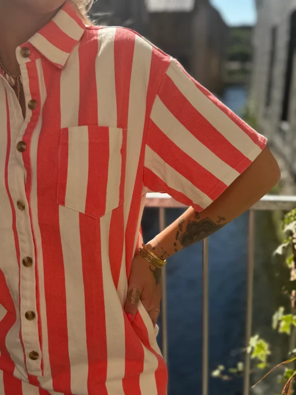 Combishort Oversize Rayé - Corail & Blanc | Dream By C