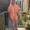 Combishort Oversize Rayé - Corail & Blanc | Dream By C