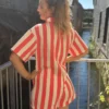 Combishort Oversize Rayé - Corail & Blanc | Dream By C