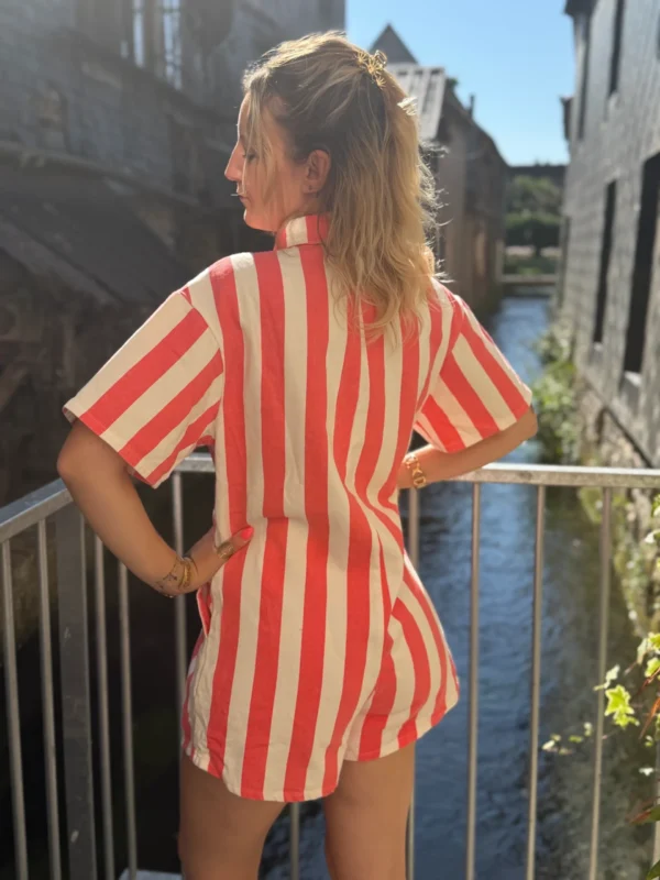 Combishort Oversize Rayé - Corail & Blanc | Dream By C