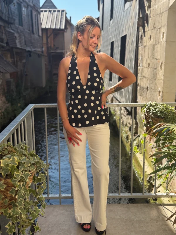 Haut Satiné Dos Nu à Pois - Noir Chic | Dream By C
