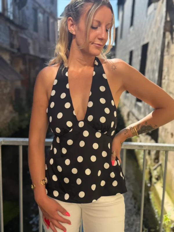 Haut Satiné Dos Nu à Pois - Noir Chic | Dream By C