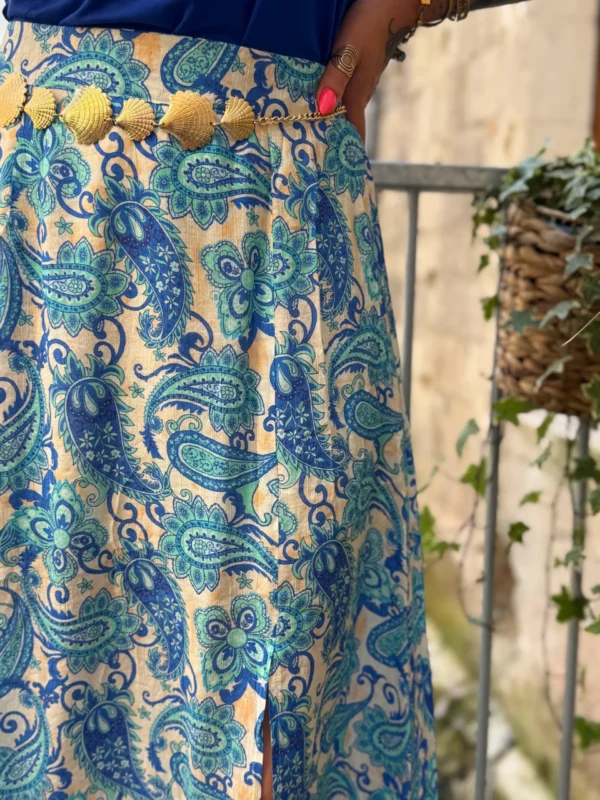 Jupe Paisley Bleue Fendue - Longue Doublée | Dream By C