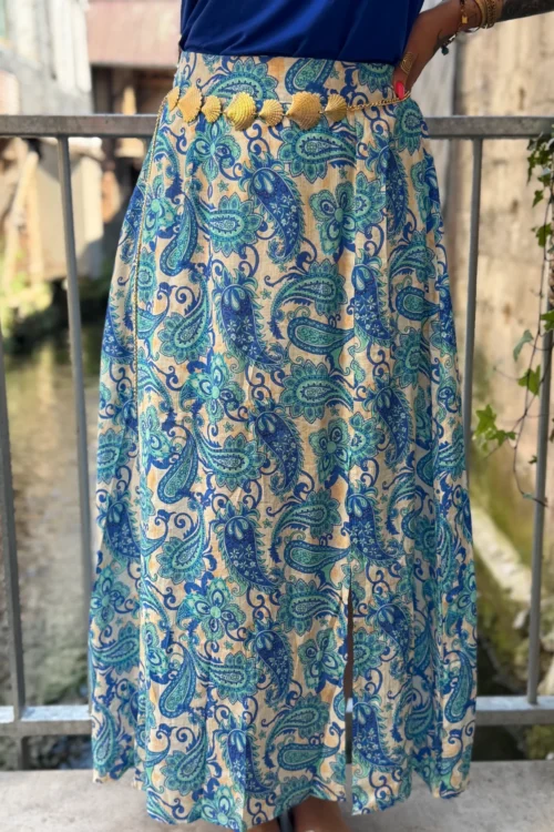 Jupe Paisley Bleue Fendue - Longue Doublée | Dream By C